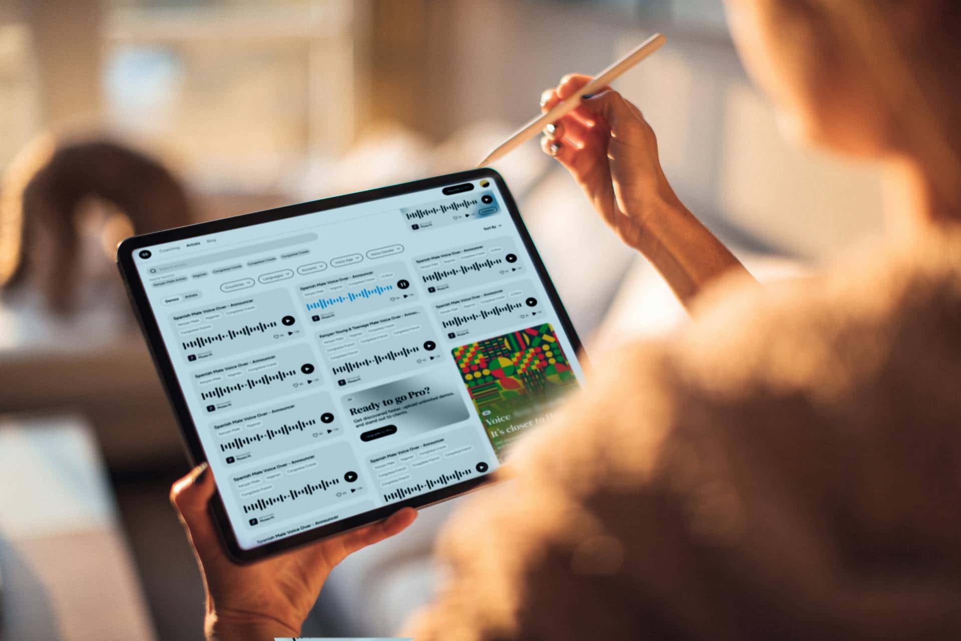 Person browsing voice over artists